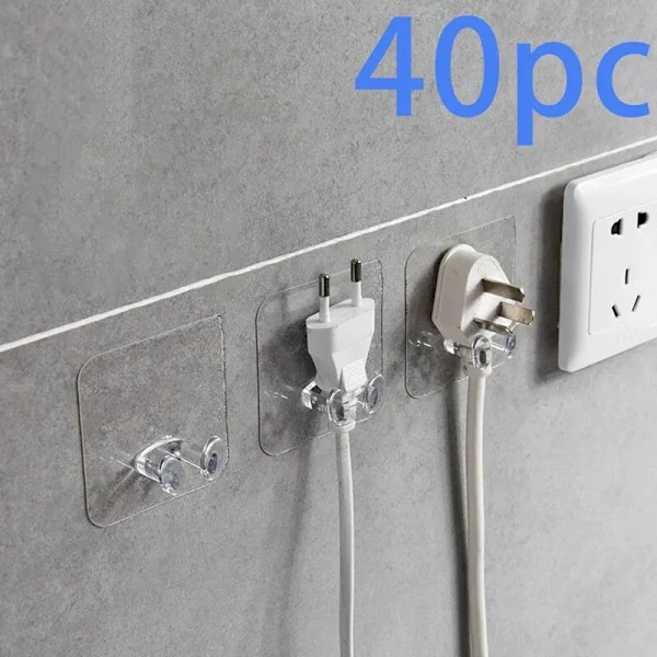 20 delar krok strömplugg fäste prydligt hängande ställ PVC vägg krok stark vidhäftning sömlös transparent vattentät