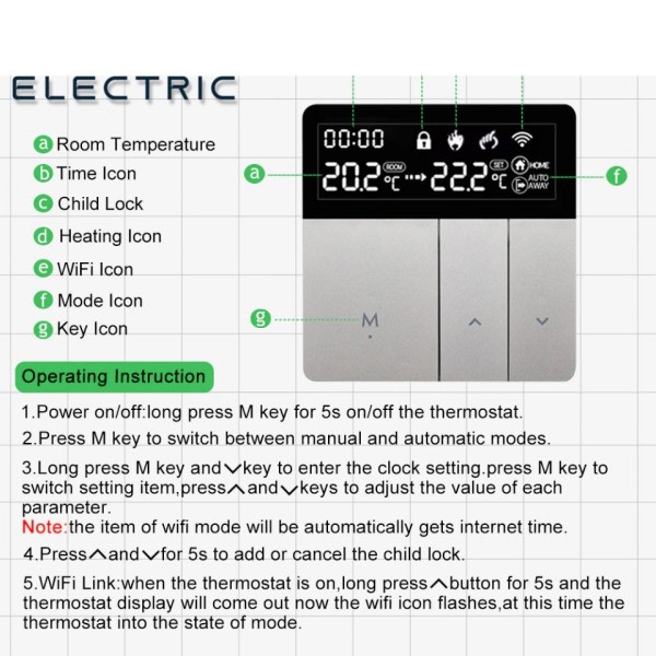 Smart termostat elektrisk gulv varme temperatur stemme fjernkontroll kontroll