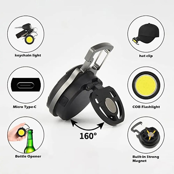 Bärbar COB Nyckelring Ficklampa LED Mini Work Lights