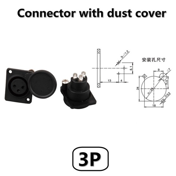 1st 3Pin XLR med Damm Kåpa Bas Sub Låda Panel Montering Socket Adapter Laddningspunkt