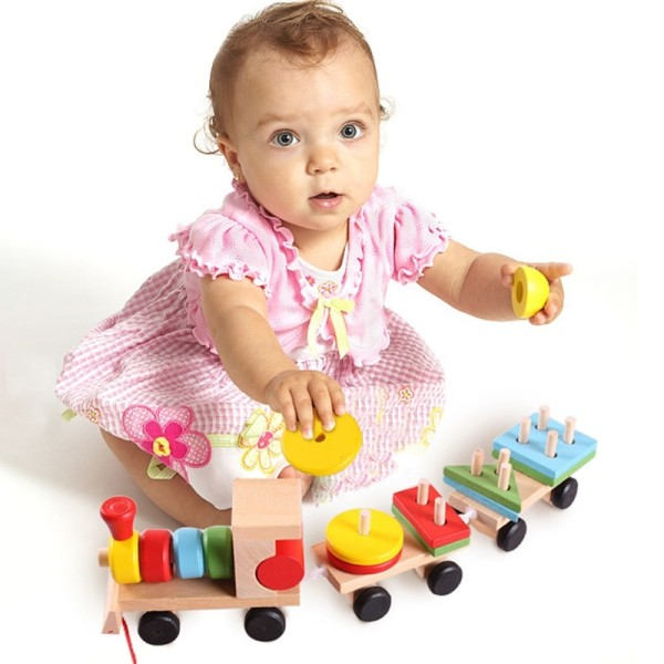 Montessori Puiset lelut ajoneuvo palapelit juna opetus lapsille vauva puinen umpi puu pinoaminen juna taapero palapeli