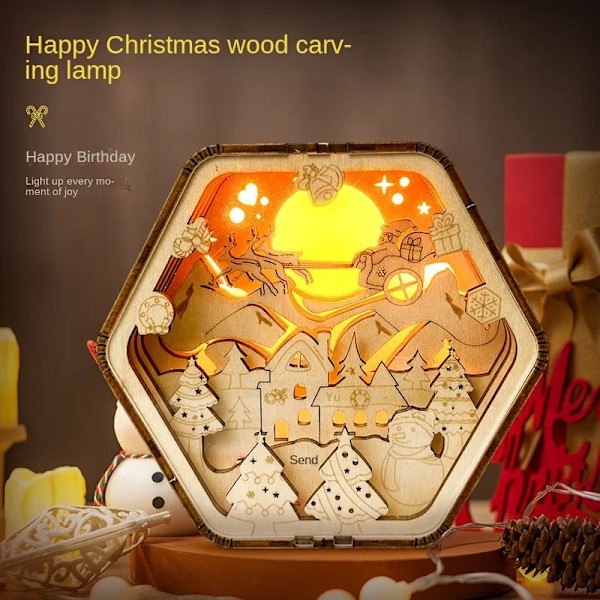 Trä 3D pussel Joyful Jul Snidade Lampa Festlig Belysning & Kognitiv leksak
