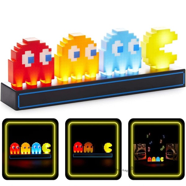 Stemme Kontrol Farverig Pac Man Pixel Lampe Visuel Illusion 3D Spil Ikon Lys