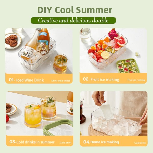 Ice Cube Moulds One Knap Tryk Gather IceMaker Creative Fest Bar Firkant Container Kold Drik Set