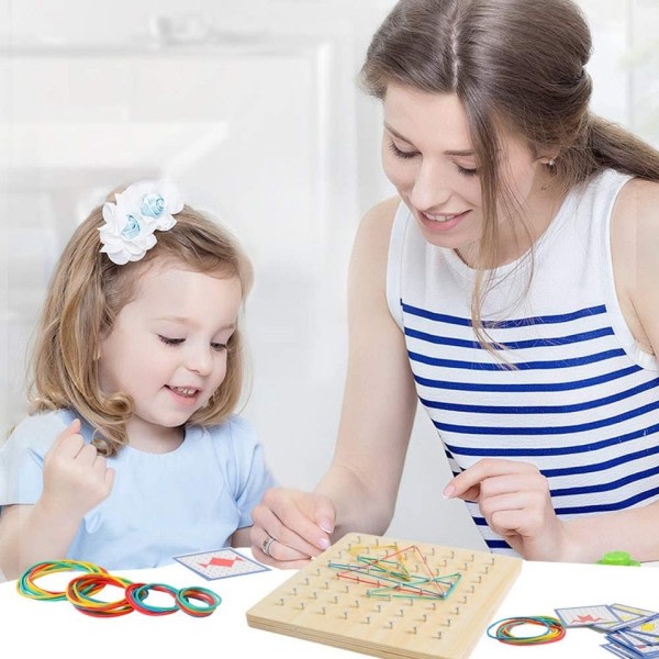 Montessori baby kreativt leketøy geometrisk form gummi bånd spikerbrett spill montessori pedagogisk kreativt leketøy