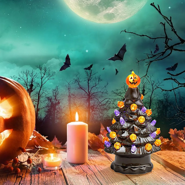LED Træ Bord Centerpiece Halloween Dekor Keramik Træ Jule Træ Græskar Oplyst Halloween Dekorationer