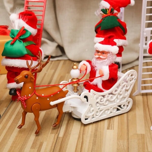 Jul prydnader present elektrisk klättring stege tomten docka leksaker med musik god jul träd hängande dekor