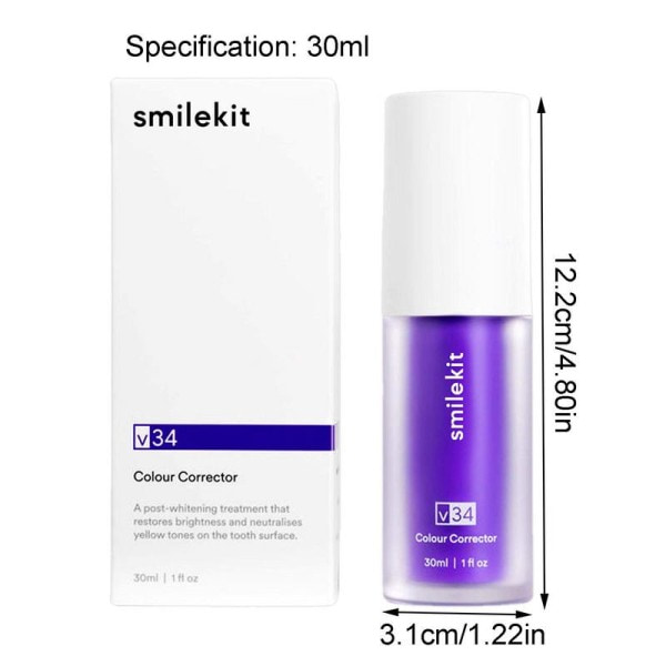 30ml V34 Lila Whitening Tandkräm Ta bort Fläckar Minska Gulning Vård Tänder Tandkött Fräscht Andning Ljusning Tänder