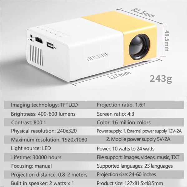 Smart Projektor LED HD Projetor for 4K 1000 Lumens Auto Fokus WiFi Bluetooth Android Hjemmekino Utendørs Bærbar Projektor