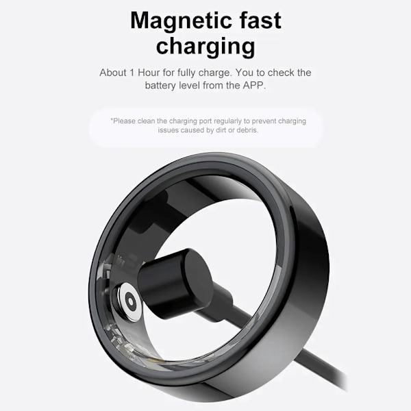 Smart Ring Militär Grade Titanium Stål Shell Hälsa Monitorering IP68 & 3ATM Vattentät Multisport Modes storlek 8