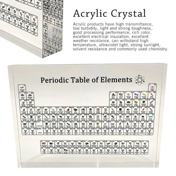 Periodisk Tabel med rigtige elementer 3D Transparent Periodisk Tabel Brev Dekoration Børn Undervisning Skole Display Kemisk Element