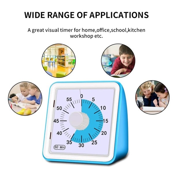 60 Minuter Tyst Visuell Analog Elev Klassrum Kök Timer Nedräkning Matlagning Management Verktyg