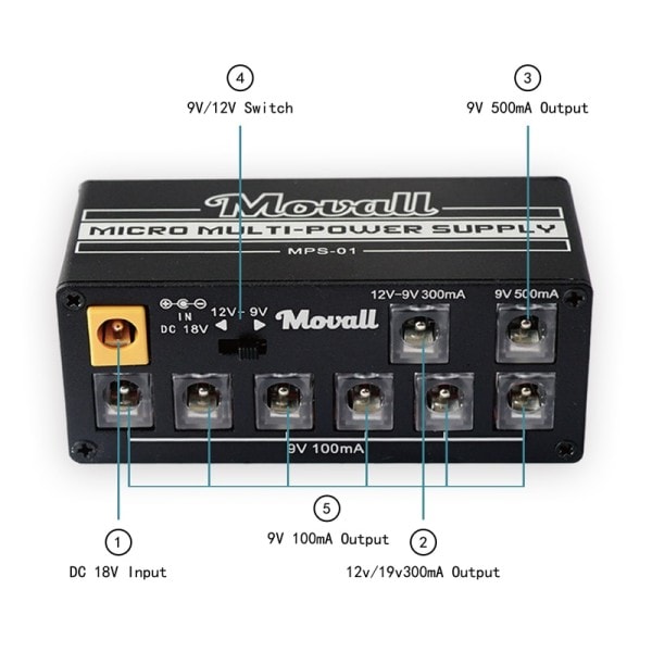 Gitarr Pedal Ström försörjning 8 Isolerad Utgång Anti-interferens 18W Olikt Utgång Gitarr Effekt Ström