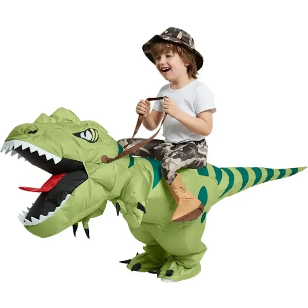Hauska lapsi aikuinen puhallettava ratsastus vihreä dinosaurus cosplay asu