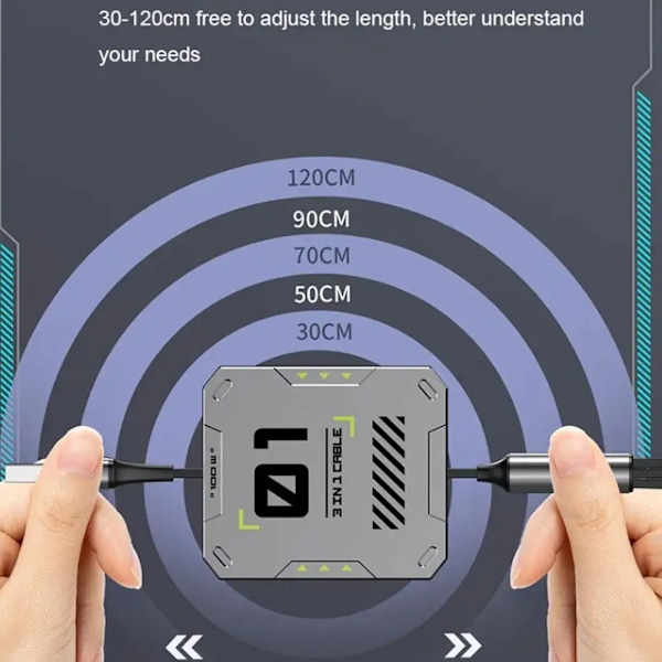 3 i 1 Multi Infällbar USB telefon 60w snabb laddning och data kabel