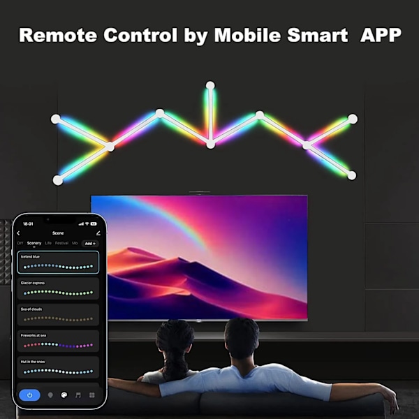 Smart Wall Lampe RGBIC Lys Bar DIY Atmosfære Nat Lys APP Musik Rhythm TV Baggrundsbelysning