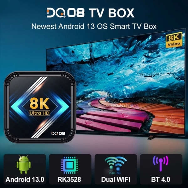 Smart TV Box Android 13 Quad Core Cortex A53 Support 8K Video 4K HDR10 Dual Wifi BT Google Voice