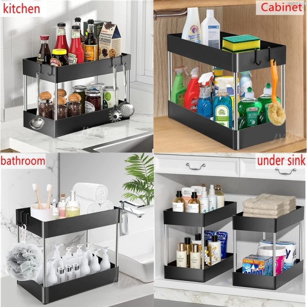 Under Sink Förvaring Arrangör 2 nivå Låda Mångsidigt ställ