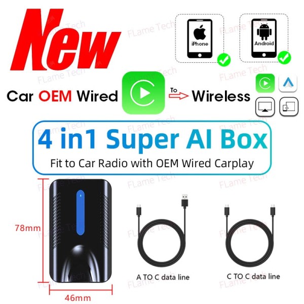 Mini Android Auto Carplay Trådløs Adapter AI Box Bil OEM Kablet Android Auto To Wireless USB Dongle