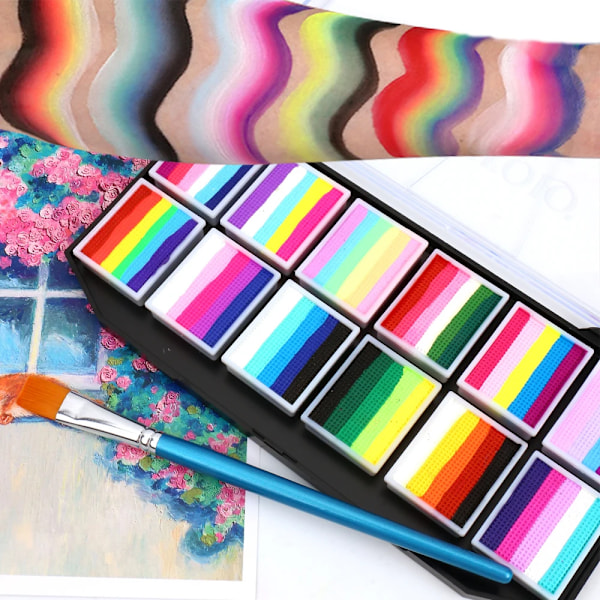 12 färger vattenlöslig regnbåge palett barn's ansikte kropp färg halloween scen makeup