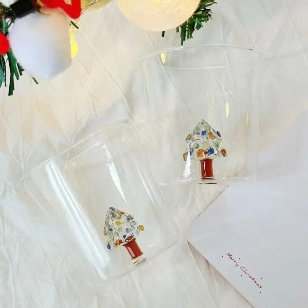 Söt Kreativ Hand blåst glas kopp med vacker 3D jul träd ros hållbar glas mugg