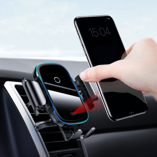 Bil telefon holder 15W QI trådløs oplader til iPhone 14 13 12 11 Xiaomi bil montering infrarød hurtig trådløs opladning