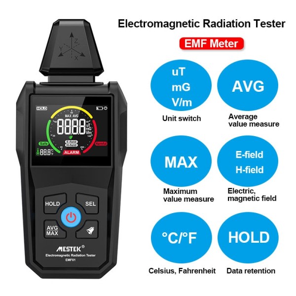 EMF Meter Digital Farve Skærm Husstand Elektromagnetisk Felt EMF Detektor