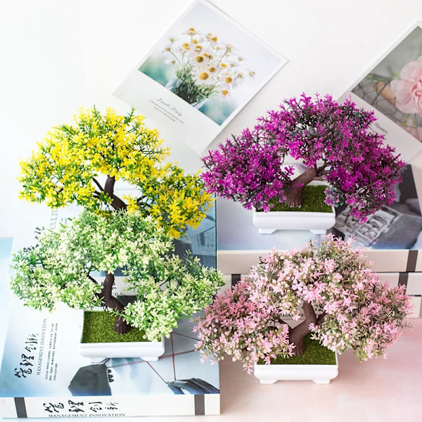 Konstgjorda växter bonsai liten träd kruka falsk växt blommor krukor prydnader för hem fest bröllop dekoration tillbehör