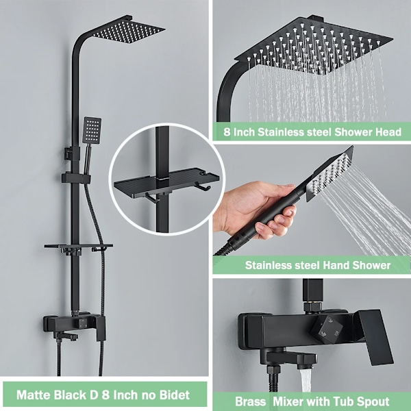 Rozin regn badeværelse bruser vandhane sæt med bidet mixer hane sort væg monteret messing badekar kabine system med stativ