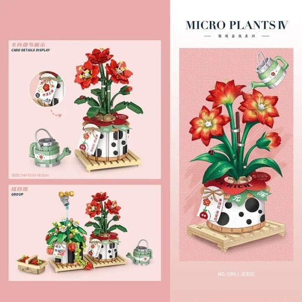 Kreativ Jordgubb Körsbär blomma kruka Suckulent Bonsai Växt Byggnad Klossar Moc Mini Blomma Brick
