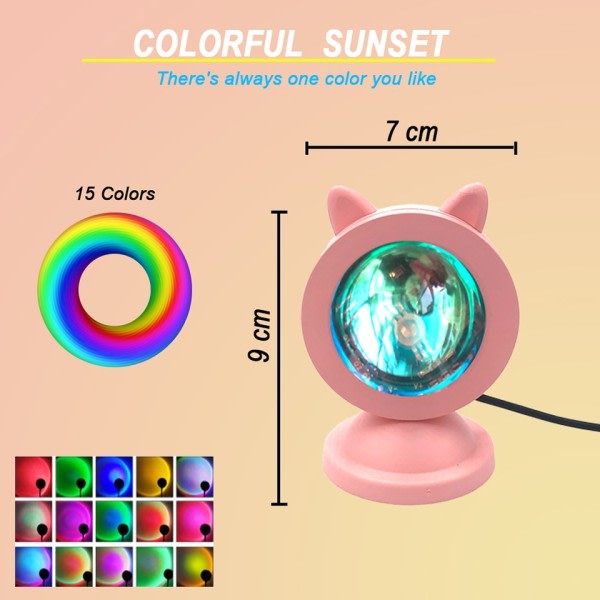 Mini Dyr USB Solnedgang Lampe Led Projektor Natt Lys Bord Katt Stil Atmosfære