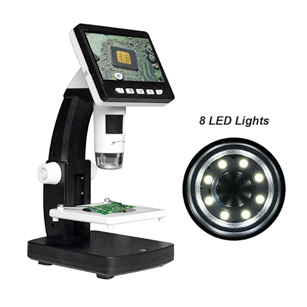 1000X 4,3" LCD Digitalt Mikroskop 1080P Mynt Mikroskop 8 LED Ljus USB förstoringsglas Llödning Reparation Mikroskop för Vuxna/Kbarn