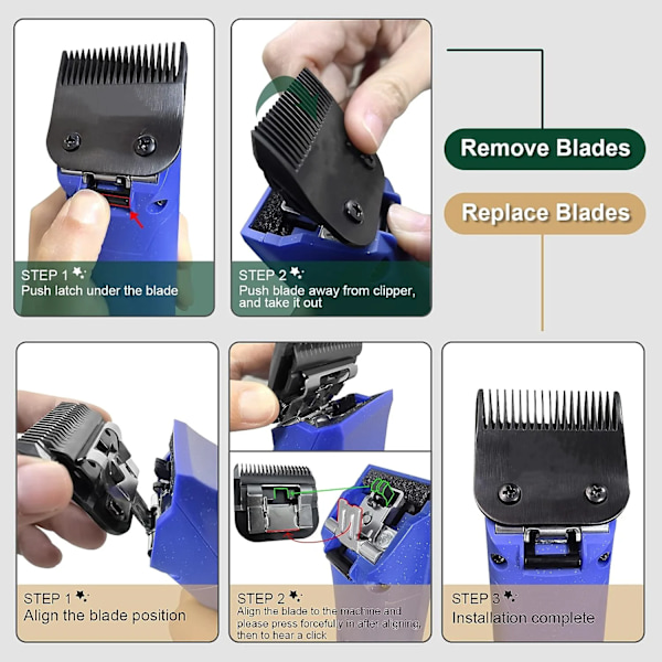 Svart Lagtagbar Husdjur Hund Grooming Clipper Rostfritt Stål Klingar Set