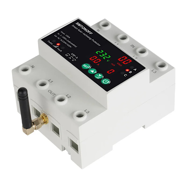 Tuya WiFi Tre Phase 4P 100A Auto-genlukkende Over Under spænding beskytter