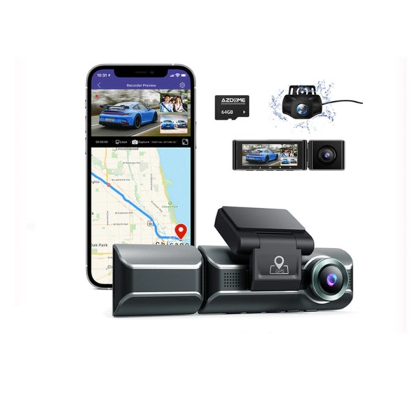 M550 3 Channel Dash Cam Främ Inside Bak Tre Way Bil Dash Kamera