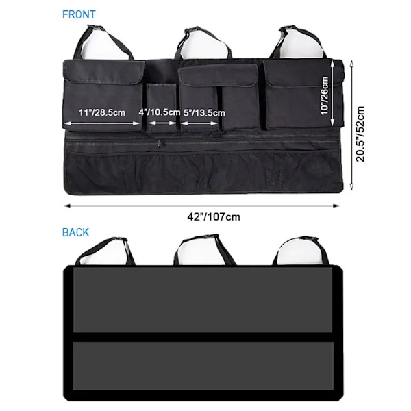 Multi-lomme bil bagasjerom organisator hengende rygg sete oppbevaring bag med 10 lommer vanntett oxford klut universal oppbevaring lomme