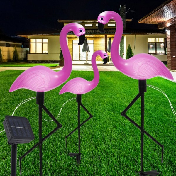3 STK Flamingo Solar Lys IP55 Vandtæt LED Pink Flamingo Stake Lys Landskab Jord Lampe