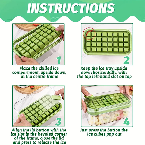 32 Grid Silicon Ice Cube Tray Form Med Lock Spade Förvaring Låda Ta bort Med Ett Klick Ice Maker