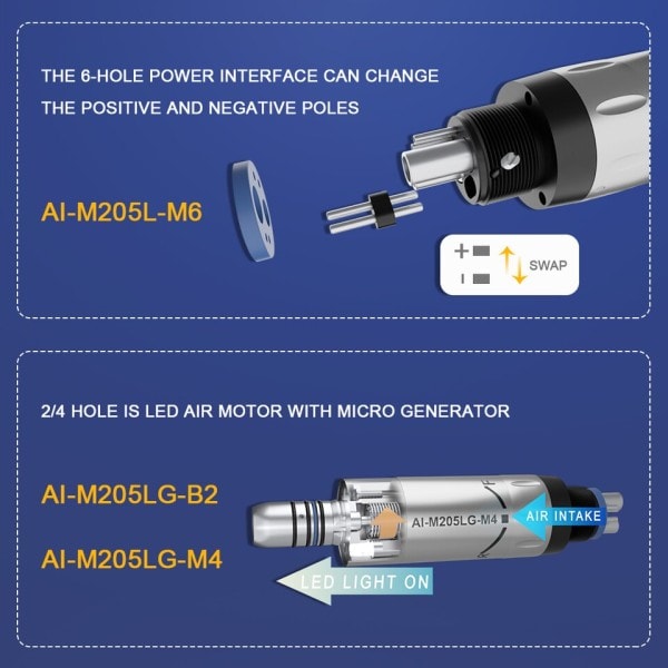 LED Belysning Dental Låghastighet Luft Motor Med Mikro Ström Generator