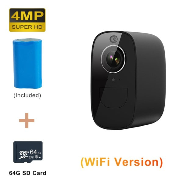 4MP Wifi Batteri Driv CCTV Kamera PIR Detektering Utomhus IP66 Trådlös Säkerhet Övervakning Kamera