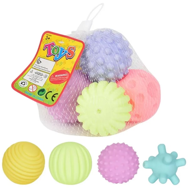 4 delar Set Mjuk Gummi Multi-Texture Baby Grab Ball Leksak Träning Grip Förmåga Hand Grab Bol