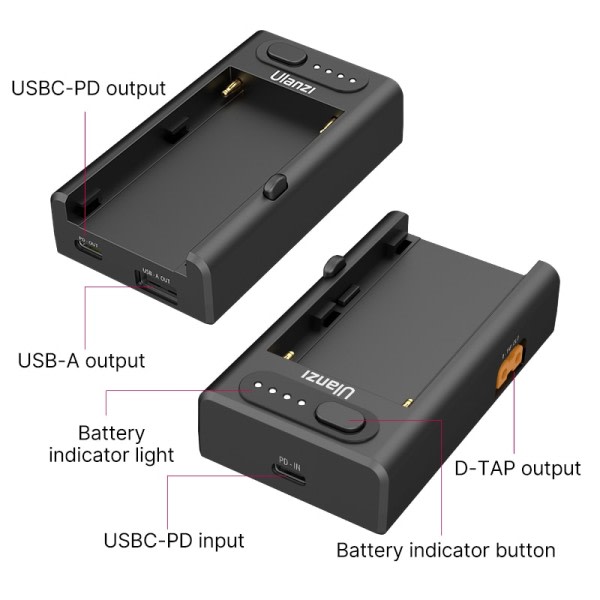 22W PD QC Snabb laddare för Sony NP-F550 NP-F750 NP-F970 Multi batteri laddare