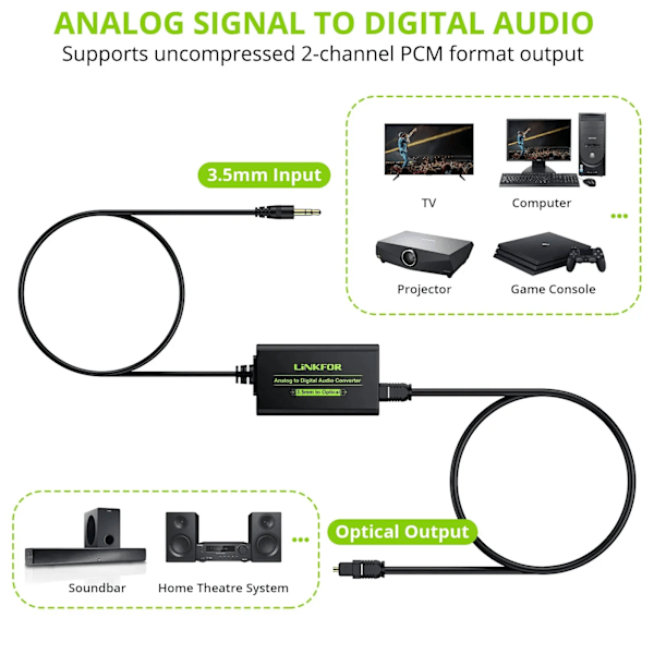 3,5 mm til SPDIF konverter AUX til digital koaksial toslink optisk lyd adapter