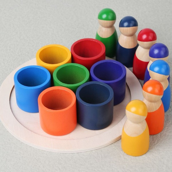 Montessori Baby Trä Regnbåge Pussel Leksaker Konst Färg Sortering Matchande Spel Leksaker För Småbarn