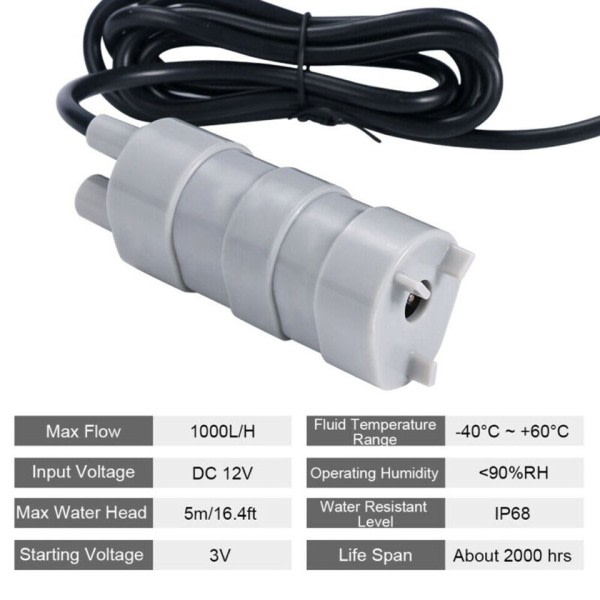 12V Vand Pumpe 1000L Høj Flow Hval Pumpe 5M Holdbar Engineering Plast Pumpe