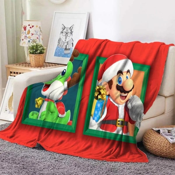 Super Mario Bros Juletæppe Plys Tæppe Tæppe Ansigtsklud sengetæppe tæppe