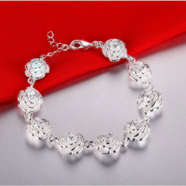 Charm 925 Sterling hopea ruusu kukka ketju ranneke naisille muoti kauniit juhlat häät asusteet