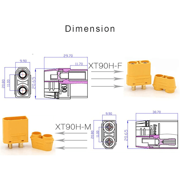 10 bitar XT90 kontakt 5 par Amass XT90 kontakt