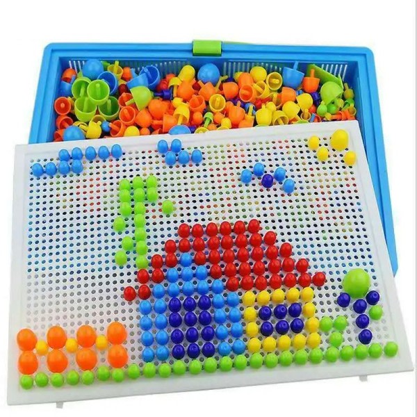 296 bitar set boxpackad korn svamp nagel pärlor intelligent 3D pussel spel sticksåg bräda för barn
