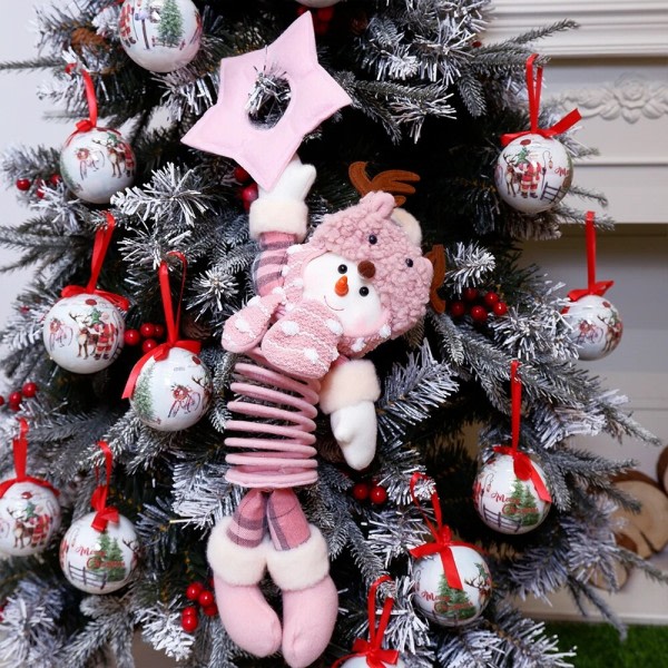 Rosa plysch leksak tomte docka jul träd dekoration haning dockor